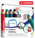 CRAYON WHITEBOARD STABILO MARKER DRY POCHETTE 4 ASS + TAILLE CRAYON