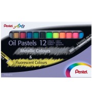 PASTELS A L'HUILE 8mm PENTEL ETUI DE 12 COUL. METALLIC ET FLUO