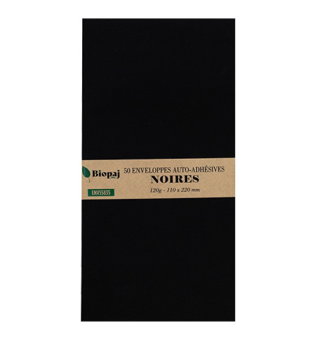 ENVELOPPES 110X220mm NOIRES AUTO ADHSEIVES - PAQUET DE 50