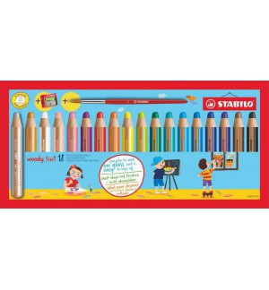 CRAYONS WOODY STABILLO ETUI DE 18 +1 TAILLE CRAYON