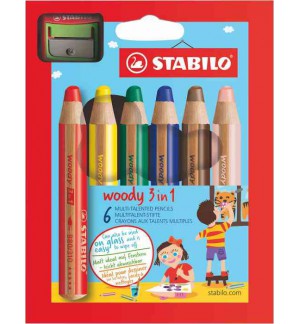 CRAYONS WOODY STABILLO ETUI DE 6+TAILLE CRAYON