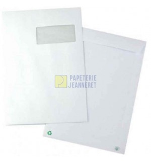 250 POCHETTES 229X324mm PAPIER RECYCLE BLANC FENETRE 90G