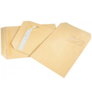 250 POCHETTES KRAFT 229X324mm 90gr FENETRE AUTOADHESIVE