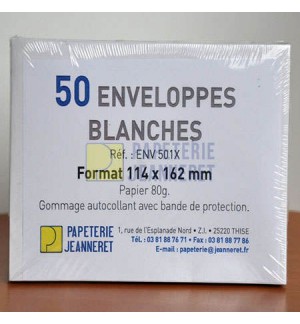 50 ENVELOPPES BLANCHES 114X162mm 80G AUTOADHESIVES