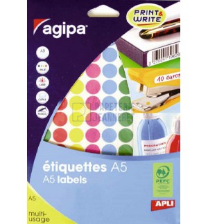 ETIQUETTES AUTOCOLLANTES DIAM 15mm COLORIS ASSORTIS - PAQUET DE 672