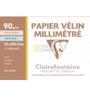 POCHETTE 12 FEUILLES PAPIER MILLIMETRE A4 90G