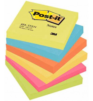 POST-IT 76X76mm ASSORTIS VIFS - PAQUET DE 6