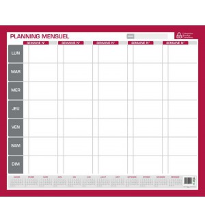 PLANNING MENSUEL PERPETUEL 50X60cm - JOUR PAR JOUR SUR 5 SEMAINES