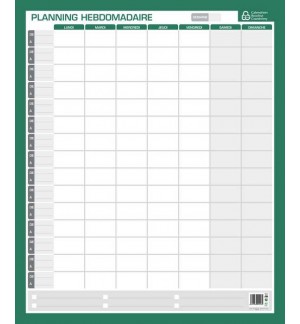 PLANNING HEBDOMADAIRE PERPETUEL 60X50cm - HEURE PAR HEURE SUR 7 JOURS