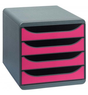 MODULE BIG BOX 4 TIROIRS - GRIS SOURIS / FRAMBOISE