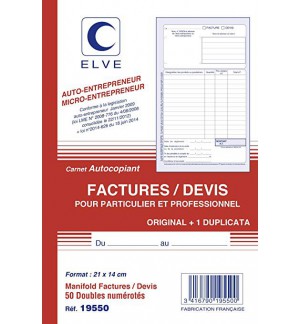 MANIFOLD FACTURES/DEVIS AUTO-ENTREPRENEURS A5 DUPLI