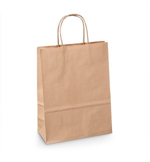 SACS KRAFT 18x24 cm SOUFFLET 8 cm POIGNEES TORSADEES - PAQUET DE 50