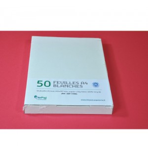 BOITE 50 FEUILLES PAPIER 170G 100% RECYCLE BLANC 210x297mm (A4)