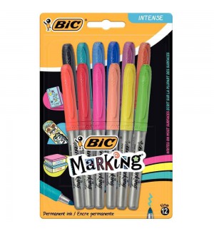 POCHETTE 12 MARKING BIC COUL INTENSES ET PASTELS