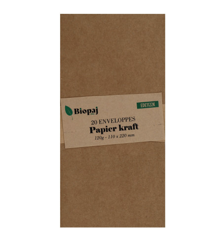 PAQUET 20 ENVELOPPES 110X220mm KRAFT 120G