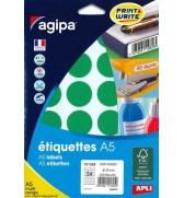 ETIQUETTES AUTOCOLLANTES DIAM 30mm VERTES - PAQUET DE 240