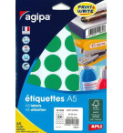 ETIQUETTES AUTOCOLLANTES DIAM 30mm VERTES - PAQUET DE 240