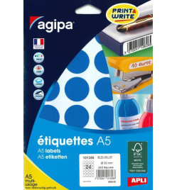 ETIQUETTES AUTOCOLLANTES DIAM 30mm BLEUES - PAQUET DE 240