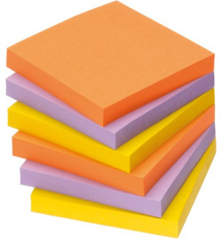 BLOCS TYPE POST IT 76X76mm COLORIS VIFS ASSORTIS - PAQUET DE 6